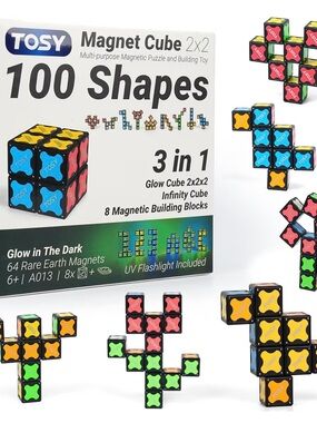 Glow-in-the-Dark Magnet Cube 2x2 - Blue, Yellow, Red, Green